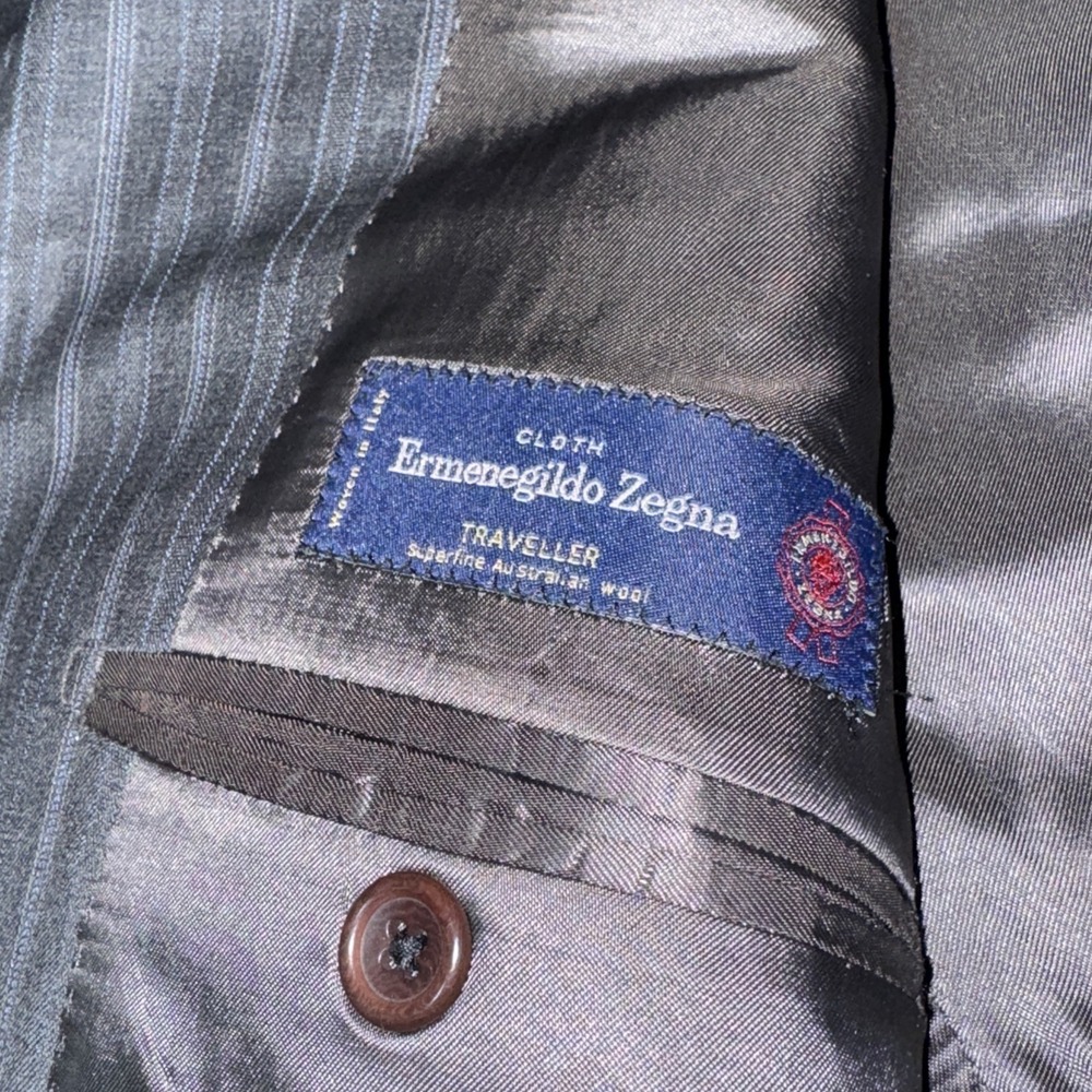 Ermenegildo Zegna Men Sz 48L Traveler Sport Coat Gray w/Blue Pinstripe Wool/Silk - Picture 5 of 14